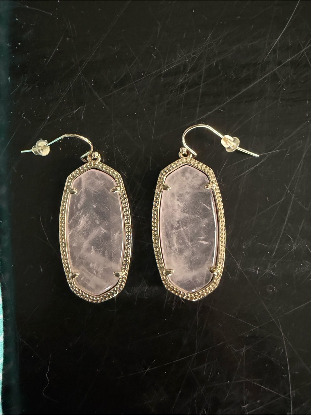 Gold-Trim Pink Stone Drop Earrings